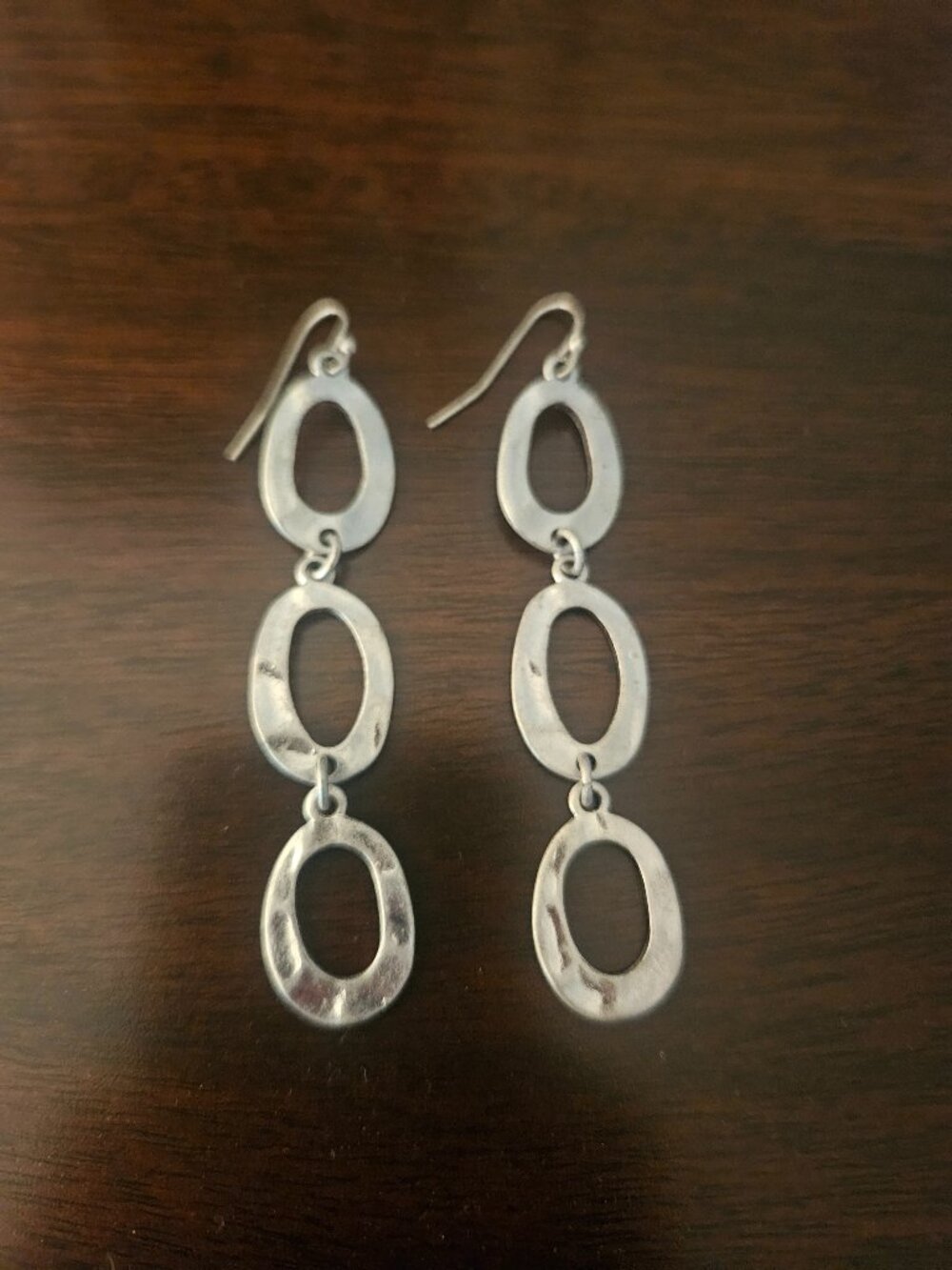 Silver-Tone Triple Oval Dangle Earrings